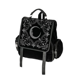 Restyle Crescent Square Backpack, Gothic Ocult Alternative Black Vegan Leather Bag with Half Moon Embroidery, Black, One Size, black
