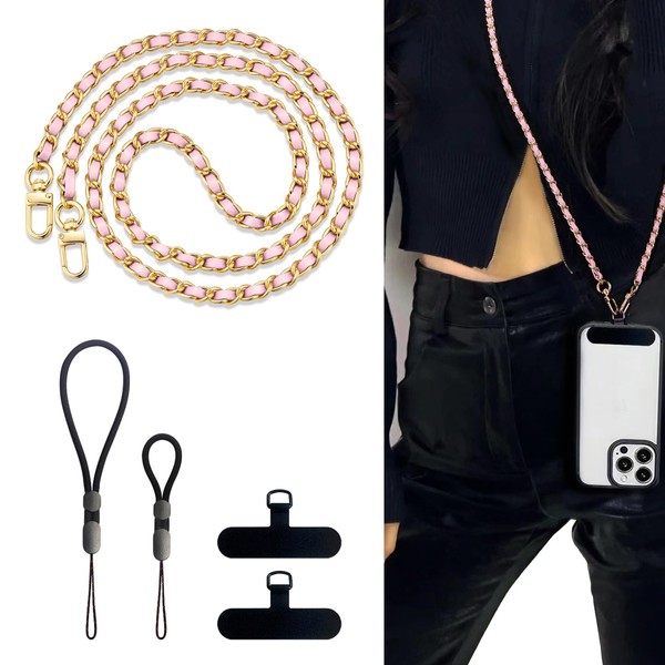 BFSDDM Crossbody Phone Strap, 2 Pads, Leather & Wrist Strap,