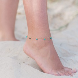 Turquoise Bead Drop Anklet in 14k Gold Fill