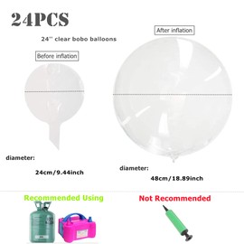 24pcs 24" Bobo Balloons,24 inch Large Clear Bobo Balloons,Round Transparent Bubble Balloons,Crystal Clear Fillable Bobo Balloons for DIY,Baby Shower,Wedding,Anniversary,Festival Romantic Decoration