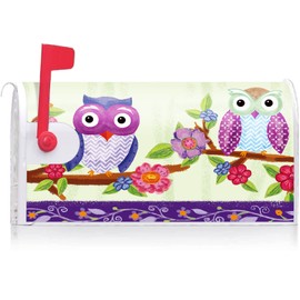 Texupday Cute Owls Floral Decoration Mailbox Cover With Magnetic Strip Spring Mailbox Wraps Post Letter Box Cover Standard Size 21" X 18" for Garden Outdoor Yard Decor
