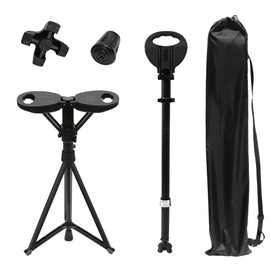 XXL Portable Walking Cane with Seat, Adjustable 34"-37" Foldable Lightweight Aluminum Anti-Slip Walking Stick for Men & Women, 550 Lbs Cane with Chair for Travel Hiking with Carry Bag