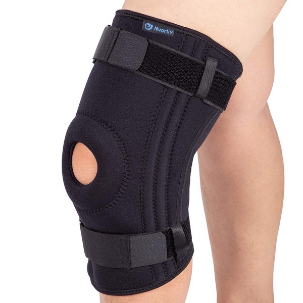 Nvorliy Knee Sleeve Plus Size for Large Leg - Detachable Strap Design, Open-Patella Stabilizer Brace for Arthritis, Tendon, Meniscus and Ligament Injuries, Patellar Tendonitis, Fit Men & Women (Black, 4XL)