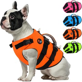 Dogcheer Dog Harness Life Jacket, High Buoyancy Neoprene Dog Life Vest for Swimming Boating, Adjustable Puppy Swim Vest Reflective Pet Float Vest for Small Medium Large Dogs - Orange, S