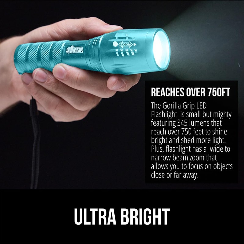 GORILLA GRIP Powerful LED Tactical Flashlight, 750 FT High Lumens