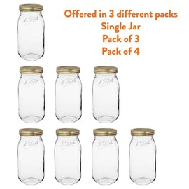 Le Parfait Screw Top Jar Wide Mouth French Glass Jar | Ideal for Food and Soup Storage, Canning, Flour, Brown Sugar, and other Baking Supplies (2L/64oz, Single, Gold)