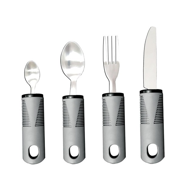 LMSHOWOWO Extra Wide Handles Easy Grip Cutlery Set, Grey Comfort