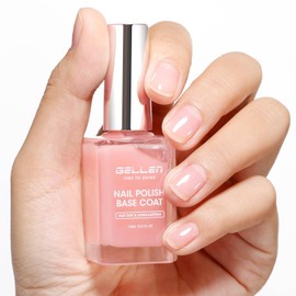 GELLEN Clear Nail Polish Base Coat Tinted Milky Pink, 4-In-1 Non-toxic Sheer Base Coat Strengthens Natural Nails, Quick Dry Pale Pink Regular Nail Polish Non UV Gel, Hema Free, Calcium Formula