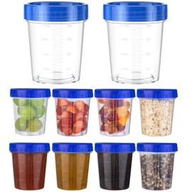 10 Pcs Small Food Containers with Lids, 120ml Liquid Measuring Cups, Snack Pots, Salad Dressing Container to Go, Reusable Leakproof Airtight Kitchen Food Container Set for Snack, Yoghurt and Fridge