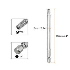 HARFINGTON 10pcs T30 Security Torx Bit 1/4" Hex Shank 4" Long S2 Steel Magnetic Tamper Resistant Star Bits Screwdriver Torx Head with Hole for Driver Drill Bits Remove Fastening Screws