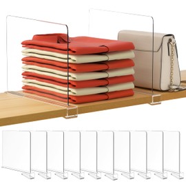 HBlife 12 Inches Tall [Extra Tall Version] Clear Shelf Dividers, 10 Pack Purse Organizer for Closet Perfect for Sweater, Shirts, Handbags, Acrylic Adjustable Bookshelf for Organization
