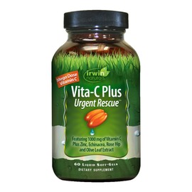Irwin Naturals Vita-C Plus Urgent Rescue 1,000mg Mega Dose Vitamin C Immune Support Supplement - Botanical Immunity Boost with Zinc, Echinacea, Rose Hip & Olive Leaf Extract - 60 Liquid Softgels