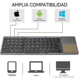 Teclado Inalambrico Plegable, Mini Teclado Bluetooth con Touchpad, Teclado Multidispositivo Portátil y Recargable, Teclado Ergonómico Silencioso para iOS, Android y Windows