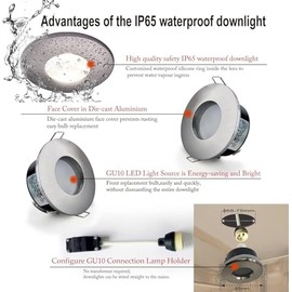 Sweier Sweier Waterproof Downlight Satin Nickel GU10, IP65 LED Bathroom Spotlights, Bulb not Included, Round Recessed Downlights for Shower Ceiling, Cutout 68mm/2.68in, 4 Pack