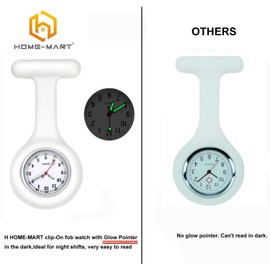H HOME-MART Nurse Watch with Glow Pointer In The Dark, Japanese Quartz, Clip On, Lapel Watch, Clip On Nursing Watch (White)