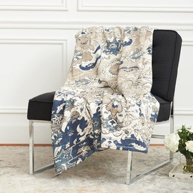 C&F Home 50" x 60" Saanvi Cream & Blue Cotton Accent Throw Blanket Cozy Super Soft Home Living Room Sofa Couch Chair Bed Bedroom Decor Decoration 50x60 inches Tan