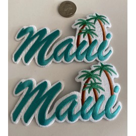 Unbranded (2) “MAUI" Embroidered Iron On Patches 5"x 2". Color: Turquoise -Beautiful!!