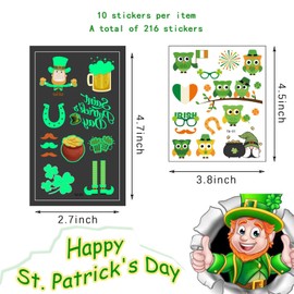 Children's Tattoo 216 Pieces St. Patrick's Day Tattoo Stickers 20 Sheets Luminous Temporary Tattoo Set Waterproof Tattoos Stickers for Adults Children St. Patrick's Day Accessories Decorations