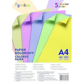 Coloured Paper GIMBOO A4 100 Sheets 80 GSM 5 Pastel Colours/Paper and Labels/Type-Pastel/Material-Paper/Colour-Assorted Colours/Format-A4 / Weight (g/m2)-80 / Dimensions (mm)-210x297