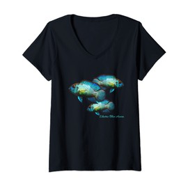 Womens Electric Blue Acara Breeders Dwarf Cichlids Aquarium Fish V-Neck T-Shirt