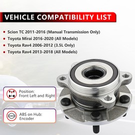 PEYU 513258 (Pair) Front Wheel Bearing Hub Assembly for Scion TC 2011-2016, for Toyota Mirai 2016-2020, for Toyota Rav4 2006-2018 5Lugs w/ABS