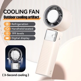 Portable Handheld Cold Pressure Fan Adjustable Turbo Mini Fan USB Rechargeable Digital Display Fan for Women Men Travel Outdoor Gifts:_Off-white