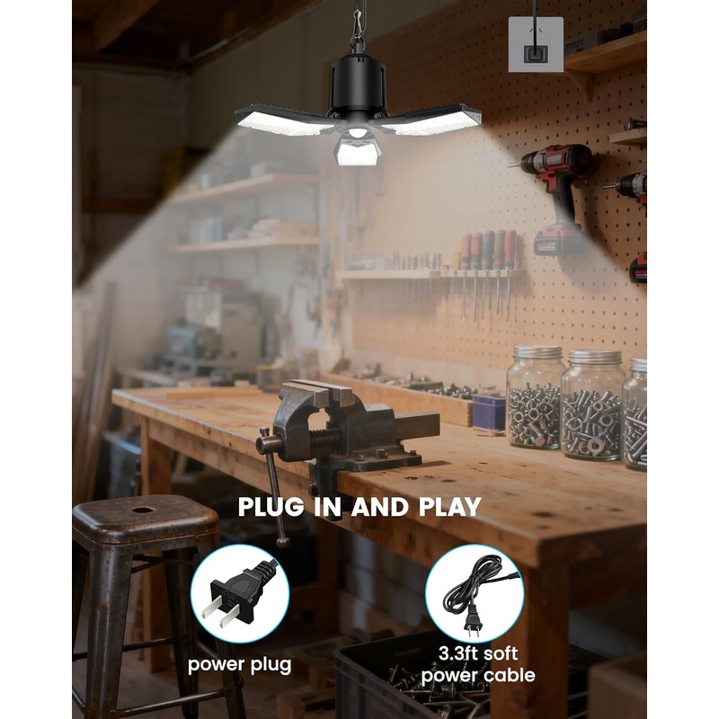 Motion Sensor Garage Light Plug-in 80W 8000LM, Motion Activated Led