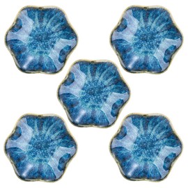 VanEnjoy Navy Blue Flower Plates Ceramic Floral Dishes Small Dipping Sauce Cups Soy Sauce Dish Prep Bowls - Set of 5