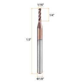 sourcing map 5 Pcs Ball Nose End Mill 4 Flute 1/16" Diameter 1/8" Shank Tungsten Carbide AlTiN Coated Spiral CNC Router Bits 1/4" Cutting Length Single End Ball for Carving Engraving Grinding
