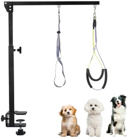 JWPC Dog Grooming Arm with Metal Clamp - Adjustable Portable Dog Grooming Table Arm for Table with 1 Loop Noose & Two No Sit Haunch Holder,Grooming Restraint for Small Medium Dogs