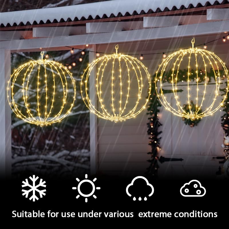 2 Pack Christmas Ball Light, 12IN Foldable Metal Sphere Lights,