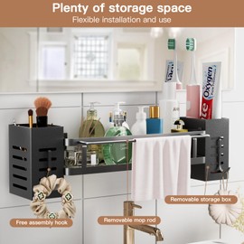 Bellovero Spülbecken Organizer Hängend,Edelstahl Küchen Organizer mit Herausnehmbarer Aufbewahrungsbox,Spültuchhalter und Haken,Schwammhalter Spüle Organizer für Küche Badezimmer,Ohne Bohren (black)