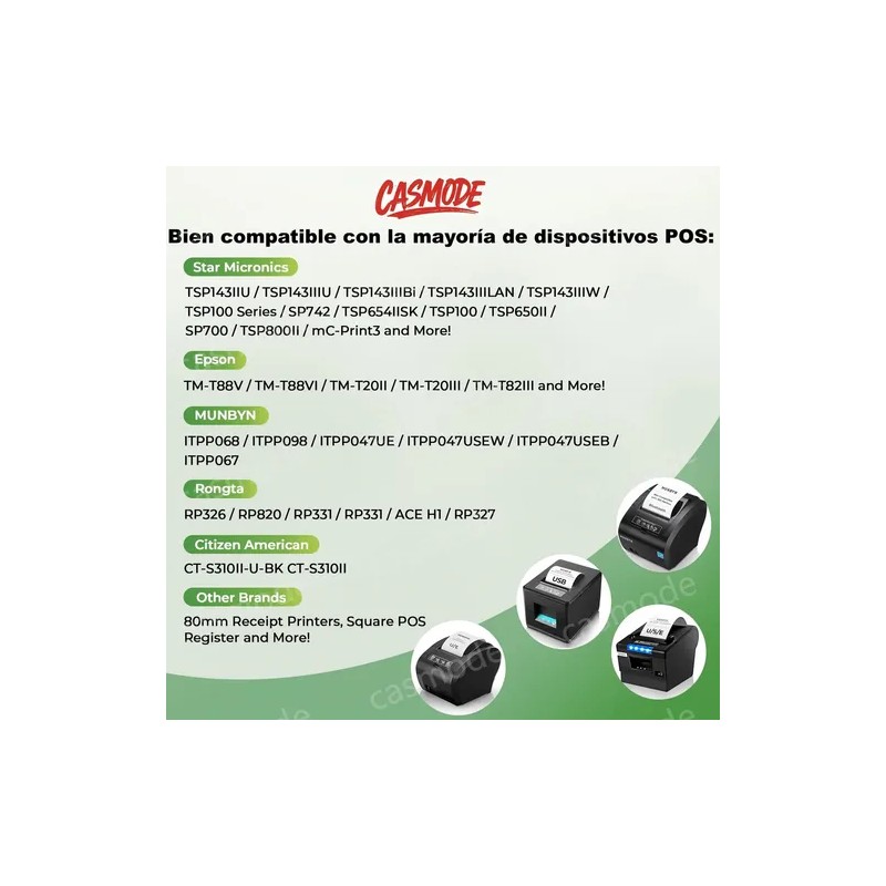 Caja 50 Rollos Papel Térmico Casmode 80x80 Mm Blanco Alta