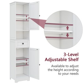 Hogxp Tall Bathroom Cabinet,Storage Cabinet with 5 Shelves & 1 Drawer, with Adjustable Shelve, for Bathroom, Kitchen, Entryway, Living Room(White)
