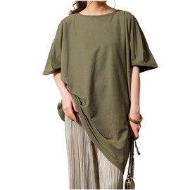 Cross Marberry JX108 Loose Tunic T-Shirt, Half Sleeves, 100% Cotton, Large Size, M - 5L, Asymmetric, Thin,, Khaki