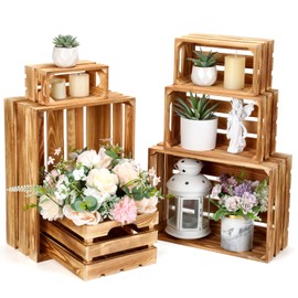 CroBlissful 6 Pcs Decorative Wood Crates for Storage Display Rustic Nesting Crates with Handle Farmhouse Wooden Storage Container Boxes for Wedding Baby Shower Birthday Party(Classic Color)