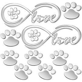 10 Pcs 3D Paw Print Car Decals Window Decal Heart Paw Car Sticker Dog Footprint Self Adhesive Car Decoration Bumper Window Laptops Luggage Car Interior Accessories Decor