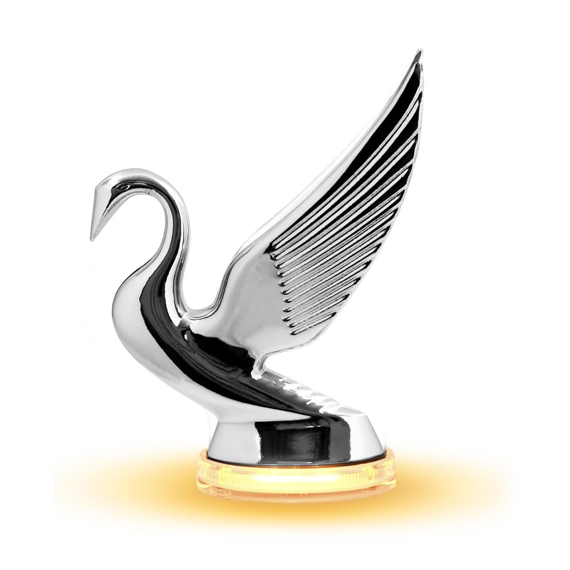 GG Grand General 47981 Chrome Swan Hood Ornament with Amber/Clear