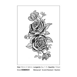 kobench Cool Temporary Tattoos,Two Roses - K9 Design,Waterproof,Easy-to-Apply,Long Lasting 1-2 Weeks, Plant-Based,Rose Tattoos