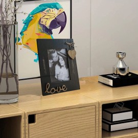 Simelecor Black Wooden Picture Frame 4x6 for Love with Heart-Table Top and Wall Mounting Photo Frame 4x6 for Love Decoration (black&wood)