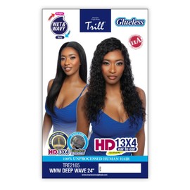 Mane Concept Trill Unprocessed Human Hair HD Lace Front Wig Glueless 13X4 Wet N Wavy TRE2165 WNW Deep Wave 24" (NATURAL)