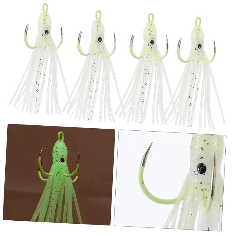 Mipcase 4pcs Luminous Octopus Fishing Hooks Night Light Squid Bait