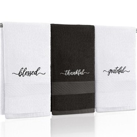 Peryiter 3 Pcs Farmhouse Bathroom Decor Hand Towels 14x29 Inch Cotton Bath Towels Rustic Embroidered for Boho Kitchen Decor Inspirational Christian Gift(Black and White,Blessed Thankful Grateful)