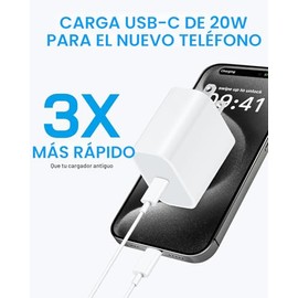 AISNI Cargador para iPhone 17/16/15 de carga rápida, paquete de 3 bloques de carga USBC de 20 W con cargador tipo C de 6 pies, cable de carga rápida c