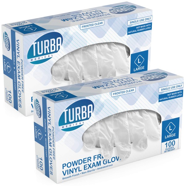 TURBA Clear Latex-Free Disposable Gloves – 200 Ct. Single-Use Powder-Free Vinyl Gloves – Non-Latex Gloves for Cleaning, Sanitary Gloves for Medical Examination, & Food-Safe Cooking Gloves, Small