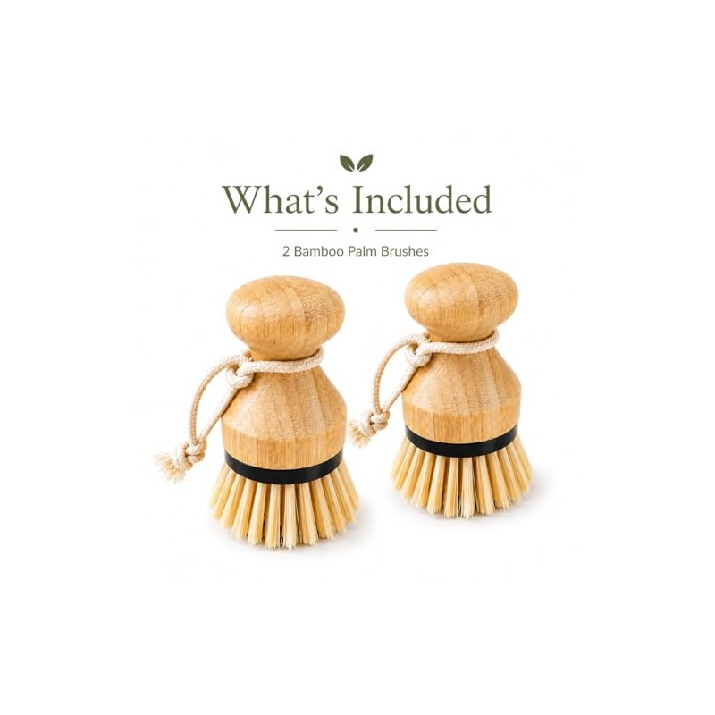 Kitchen Simple Bamboo Palm Brush Set, 2 Pack Dish Scrub