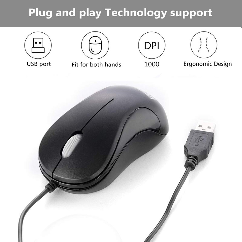 Optische Maus, USB, kabelgebunden, tragbar, für Laptop, Notebook, MacBook, Schwarz