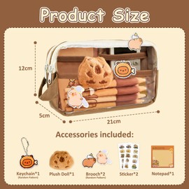 BULZEU Capybara Pencil Case, Capybara Stationery Bag, Transparent Cute Capybara Pencil Pouch with Compartments, Wide Opening Mouth Pencil Pouch for Kids Stationery Cosmetics Toiletry Storage,No Pencil