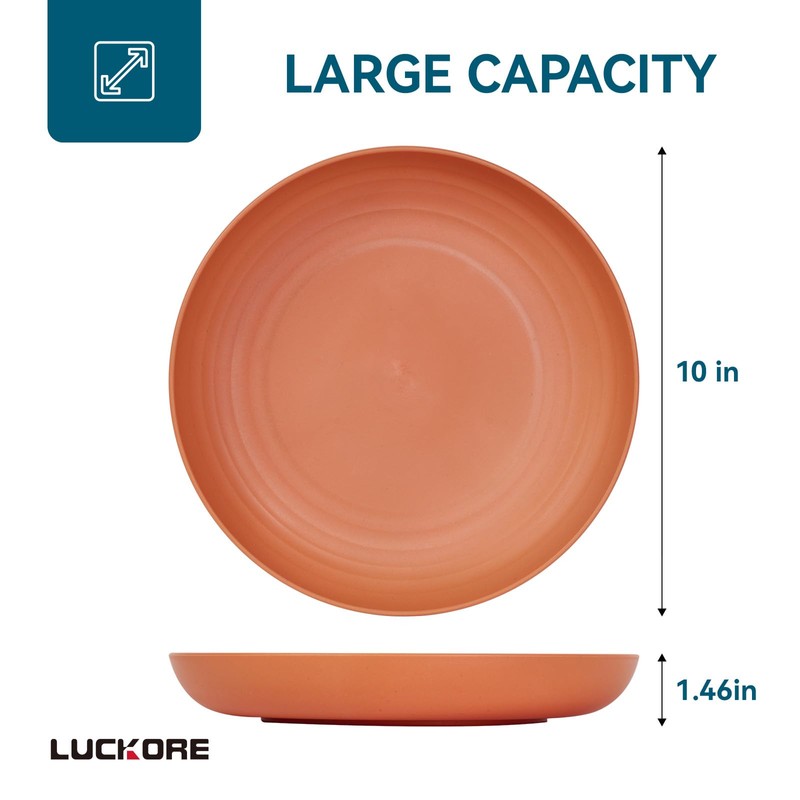 Luckore 10 inch Deep Dinner Plates Set of 8 Wheat