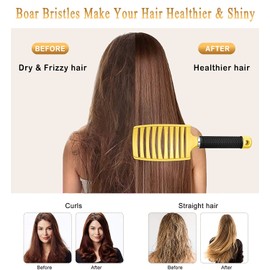 KTKUDY Detangling Brush Getting Knots Out without Pain - Boar Bristles HairBrush Make Hair Shiny & Healthier Vented Detangler Brush for Women Men Kids Wet and Dry Hair (Yellow & Gold)